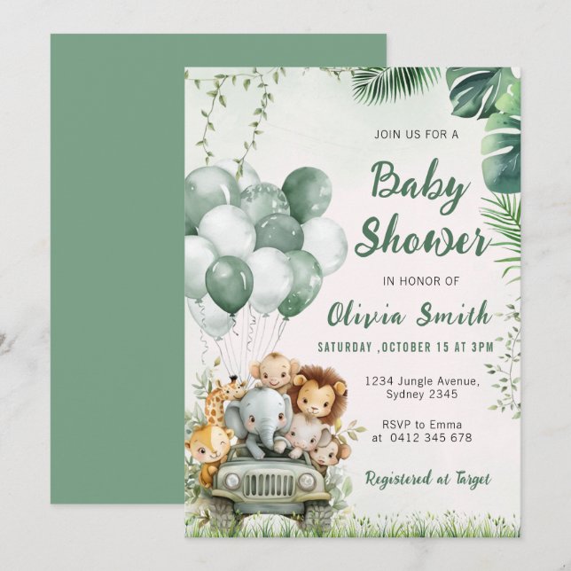 Cute Safari Animals Jungle Baby Shower Invitation (Front/Back)