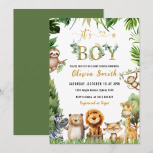 Cute Safari Animals Jungle Boy Baby Shower Invitation