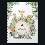 Cute Safari Animals Jungle Greenery Boys School Notebook<br><div class="desc">This design features rustic watercolor botanical greenery and adorable jungle animals</div>