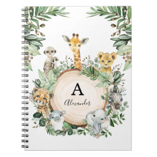 Cute Safari Animals Jungle Greenery Boys School Notebook