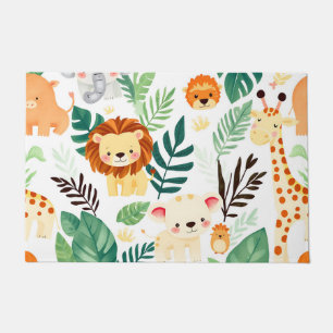 Cute Safari Animals Jungle Pattern Doormat