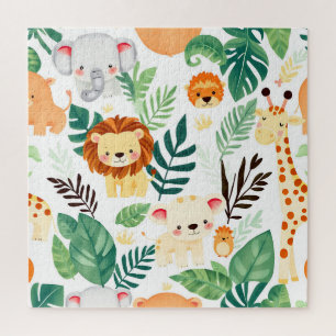 Cute Safari Animals Jungle Pattern Jigsaw Puzzle