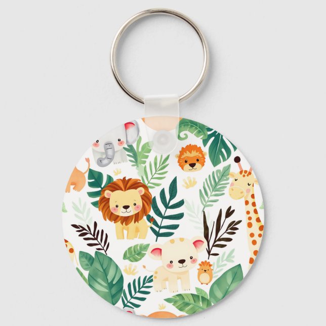 Cute Safari Animals Jungle Pattern Key Ring (Front)