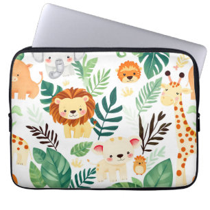 Cute Safari Animals Jungle Pattern Laptop Sleeve