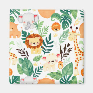 Cute Safari Animals Jungle Pattern Magnet