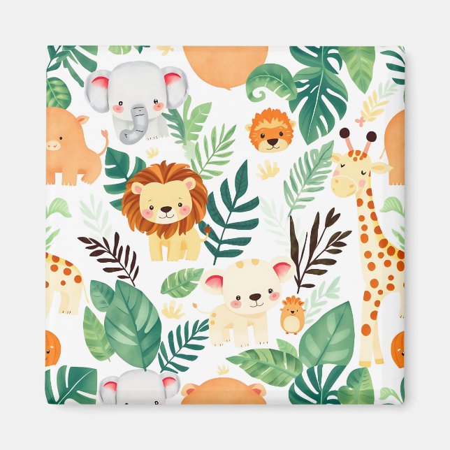 Cute Safari Animals Jungle Pattern Magnet (Front)