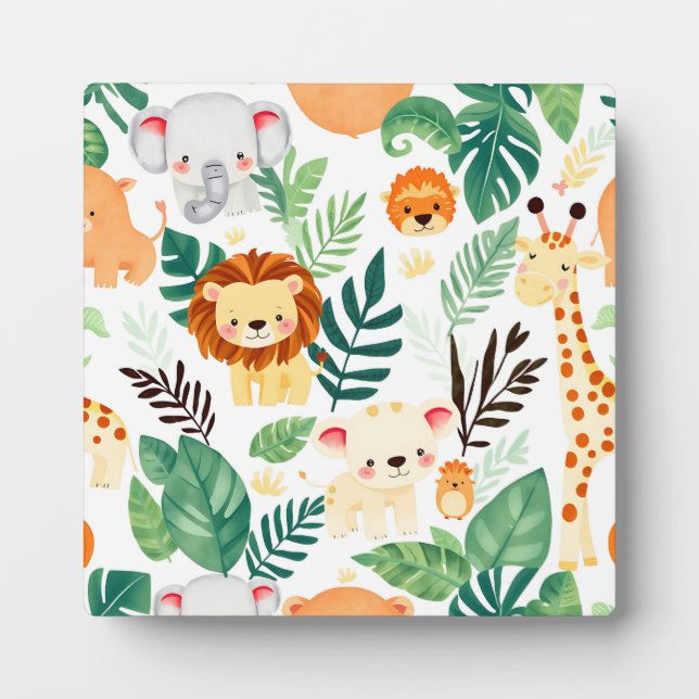 Cute Safari Animals Jungle Pattern Plaque (Front)