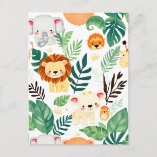 Cute Safari Animals Jungle Pattern Postcard