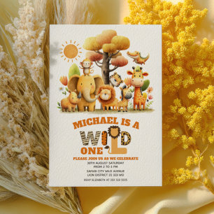 Cute Safari Animals Jungle WILD ONE 1st Birthday  Invitation