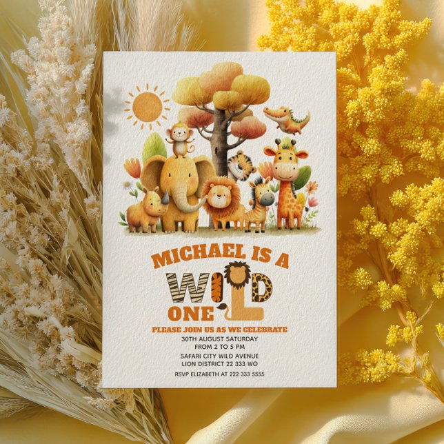 Cute Safari Animals Jungle WILD ONE 1st Birthday  Invitation (Creator Uploaded)