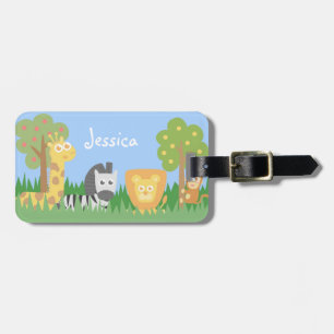 Cute Safari Animals Kids Colourful Personalised Luggage Tag