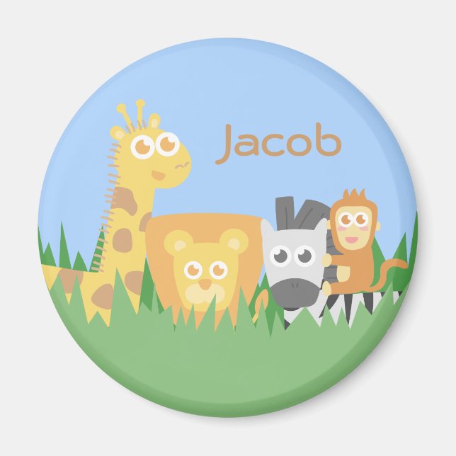 Cute Safari Animals Kids Personalised Magnet (Front)