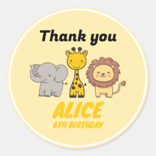 Cute Safari Animals Kids Zoo Birthday Party Classi Classic Round Sticker
