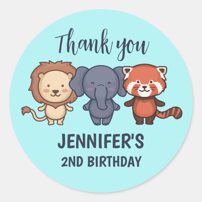Cute Safari Animals Kids Zoo Birthday Party Classic Round Sticker (Front)