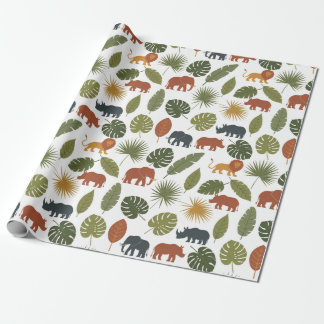 Cute Safari Animals & Leaves Birthday  Wrapping Paper