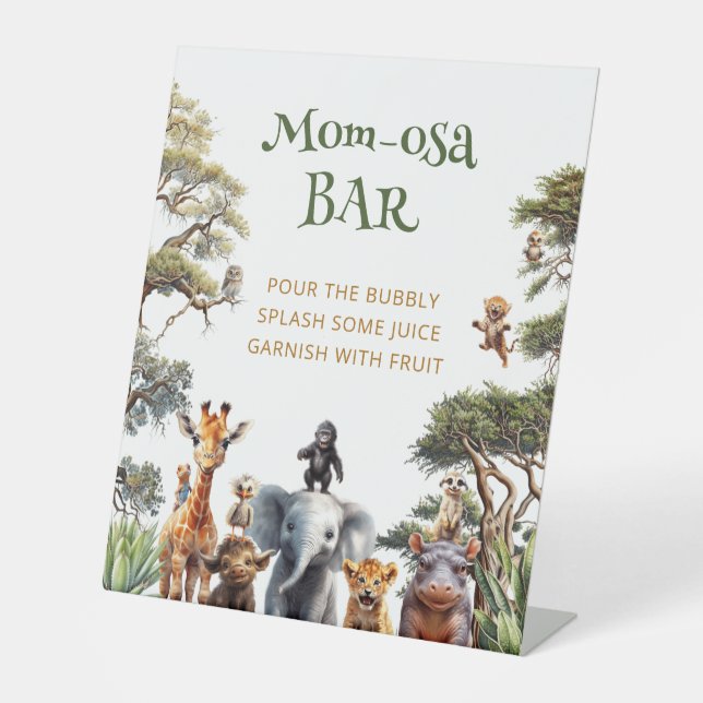 Cute Safari Animals Mum-osa Bar Baby Shower  Pedestal Sign (Front)