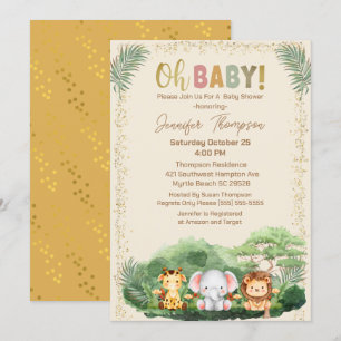 Cute Safari Animals Nature Beige Baby Shower Invitation