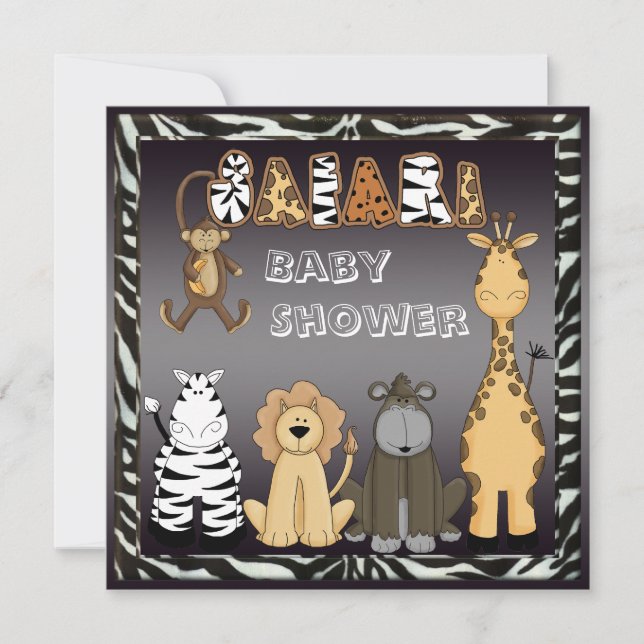 Cute Safari Animals Neutral Baby Shower Invitation (Front)