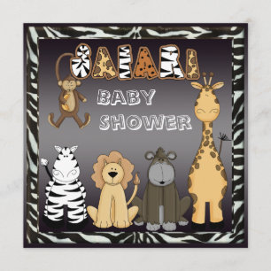 Cute Safari Animals Neutral Baby Shower Invitation