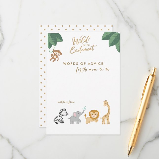 Cute Safari Animals New Mummy Advice Shower Cards (Front/Back In Situ)