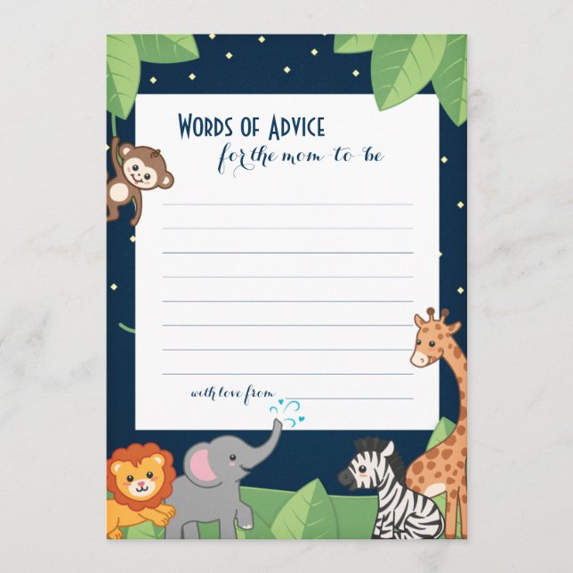 Cute Safari Animals New Mummy Advice Shower Cards (Front)