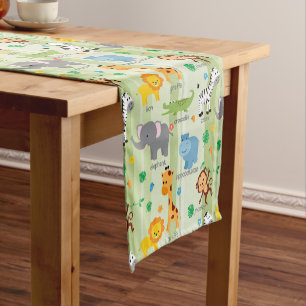 Cute Safari Animals Nursery Pattern Short Table Runner