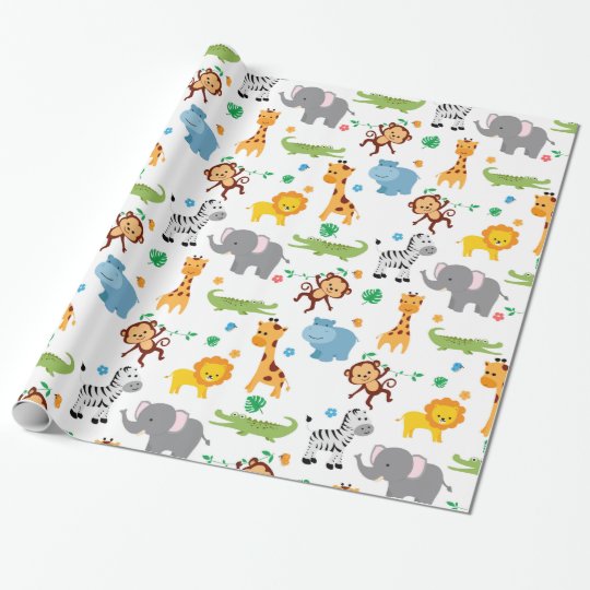 Cute Safari Animals Nursery Pattern Wrapping Paper 