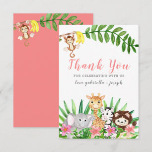 Cute Safari Animals   Pink Baby Girl Shower Thank You Card
