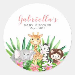 Cute Safari Animals   Pink Baby Shower Classic Round Sticker
