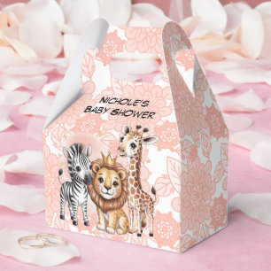 Cute Safari Animals Pink Florals Girl Baby Shower Favour Box