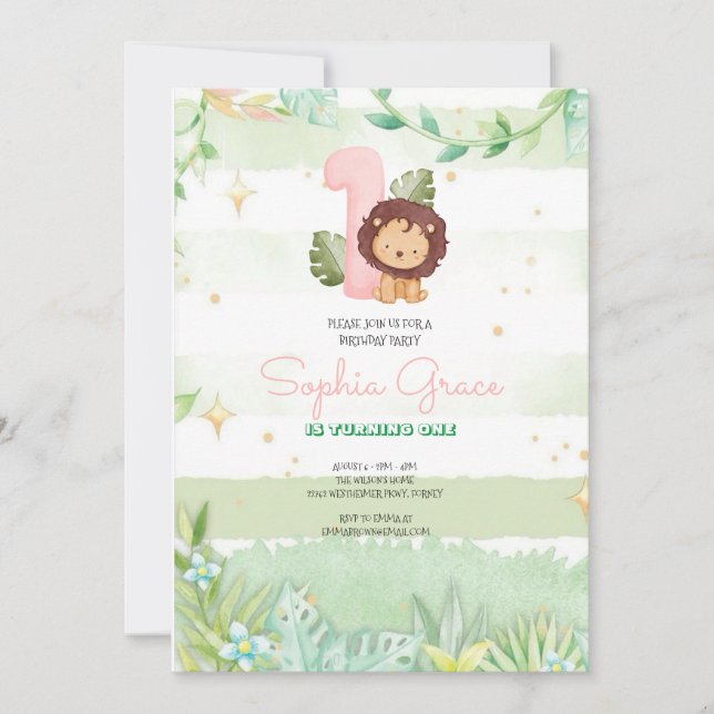 Cute Safari Animals primer cumpleaños Invitation (Front)