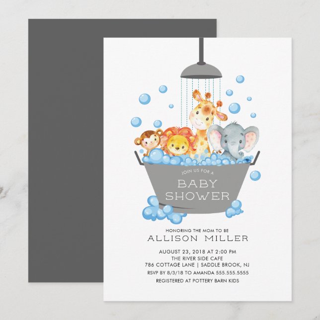 Cute Safari Animals Shower Baby Invitation (Front/Back)