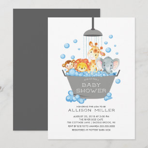 Cute Safari Animals Shower Baby Invitation