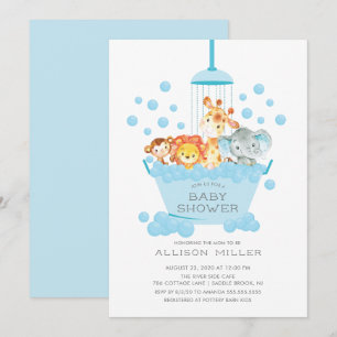 Cute Safari Animals Shower Boys Baby Invitation