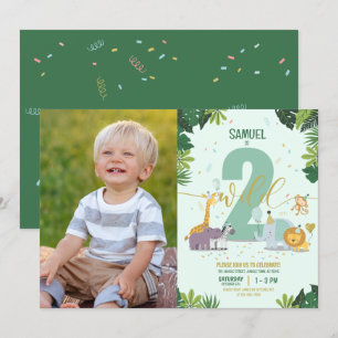 Cute Safari Animals Two Wild Photo Birthday Invitation