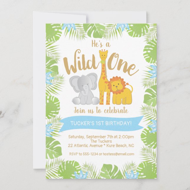 Cute Safari Animals Wild ONE 1st Birthday Invitation (Front)