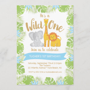 Cute Safari Animals Wild ONE 1st Birthday Invitation