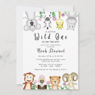 Cute Safari Animals Wild One Baby Shower Invitation