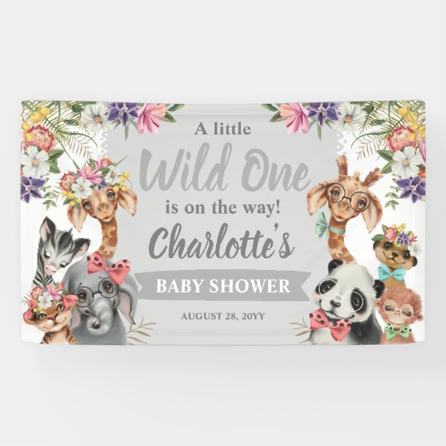Cute Safari Animals Wild One Boy Baby Shower Banner (Horizontal)