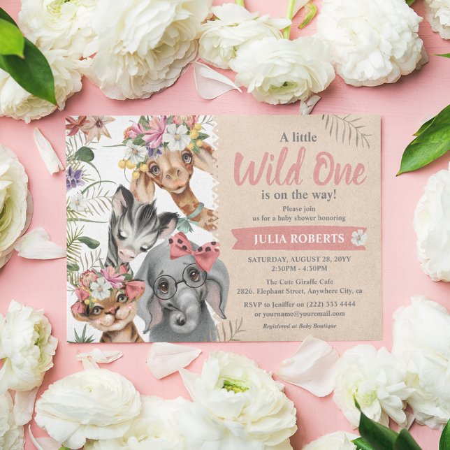 Cute Safari Animals Wild One Girl Baby Shower Invitation (Creator Uploaded)