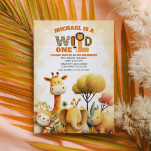 Cute Safari Animals WILD ONE ZOO 1st Birthday  Invitation