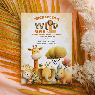 Cute Safari Animals WILD ONE ZOO 1st Birthday  Invitation
