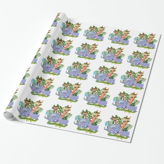 Cute Safari Animals Wrapping Paper (Unrolled)