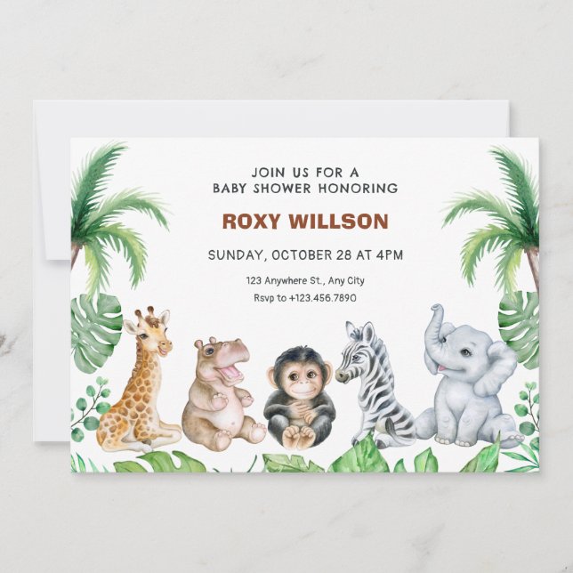 Cute safari baby animals baby shower invitation (Front)