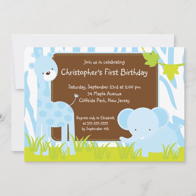 Cute Safari Baby Animals Birthday Party Invitation (Front)
