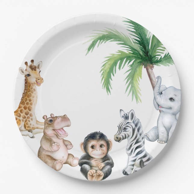 Cute safari baby animals  paper plate (Front)