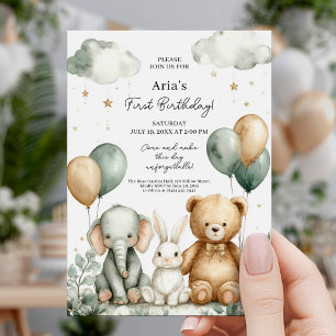 Cute Safari Baby First Birthday Invitation
