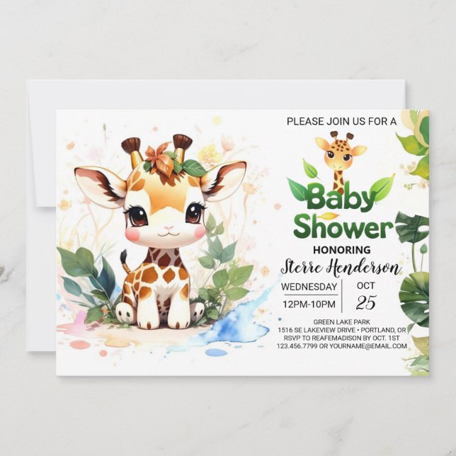 Cute Safari Baby Giraffe Baby Shower Invitation (Front)