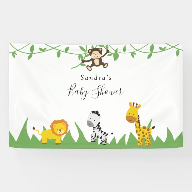 Cute Safari Baby Shower Background Jungle Animals Banner (Horizontal)