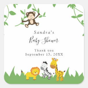 Cute Safari Baby Shower Background Jungle Animals Square Sticker